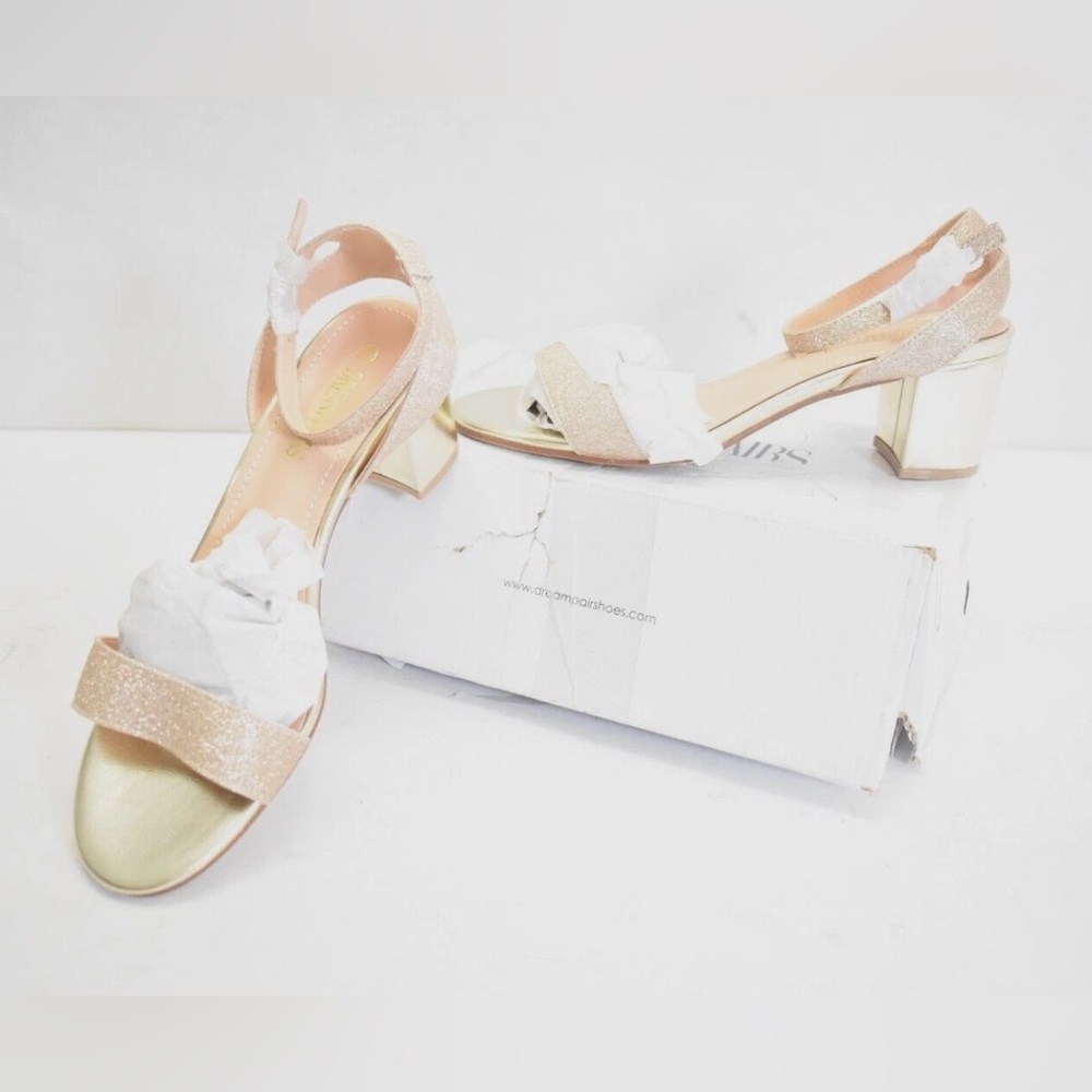 New In Box Dream Pairs Carnival Ankle Strap Heel Gold Glitter Womens US Size 7 - Picture 2 of 10